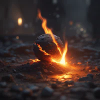 a ball of fire burning in the middle of a city